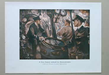Marine / U-Boot Unterseeboot / Zentrale während der Unterwasserfahrt / Kapitän / Technik / 1914-1918 / 1920er Jahre / 1. Weltkrieg 1.WK WWI / Patriotik Kunst Druck